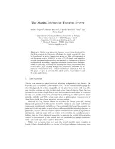 The Matita Interactive Theorem Prover Andrea Asperti1 , Wilmer Ricciotti1 , Claudio Sacerdoti Coen1 , and Enrico Tassi2 1  Department of Computer Science, University of Bologna
