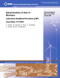 Determination of Ash in Biomass: Laboratory Analytical Procedure (LAP); Issue Date: [removed]