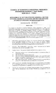 COUNCIL OF SCIENTIFIC & INDUSTRIAL RESEARCH ANUSNDHAN BHAWAN, 2, RAFI MARG, NEW DELHI[removed]APPOINTMENT OF SECTION OFFICERS (GENERAL), SECTION OFFICERS (FINANCE & ACCOUNTS) AND SECTION OFFICERS (STORES & PURCHASE) ON 