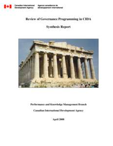 Review of Governance Programming in CIDA Synthesis Report Performance and Knowledge Management Branch Canadian International Development Agency