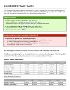 Blackboard Browser Guide  The Blackboard Learning Management System performs best in browsers that have been tested and found to  be compatible with its interactive, dynamic, and secure feature