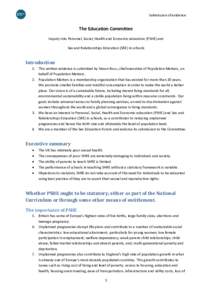 Submission of evidence  The Education Committee Inquiry into Personal, Social, Health and Economic education (PSHE) and Sex and Relationships Education (SRE) in schools