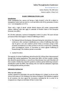 Safety Through Justice Conference Basic Immigration Law Saadiya Chaudary, The AIRE Centre Gemma Loughran, 1 Pump Court  BASIC IMMIGRATION LAW