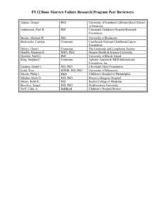 FY12 Bone Marrow Failure Research Program Peer Reviewers Adams, Gregor PhD  Andreassen, Paul R.