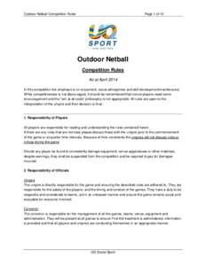 Outdoor Netball Competition Rules  Page 1 of 12 Outdoor Netball Competition Rules