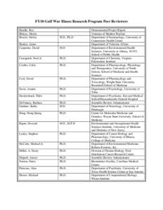 FY10 Gulf War Illness Research Program Peer Reviewers Bandle, Roy Blakey, Morris Brocke, Stefan  M.D., Ph.D.