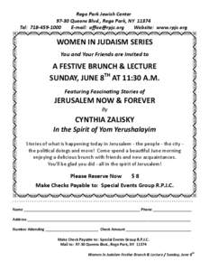 Rego Park /  Queens / Jerusalem Day / Rego Park / Queens Boulevard / Jewish Center / Jerusalem / Brunch / Asia / Judaism / Chinese American history