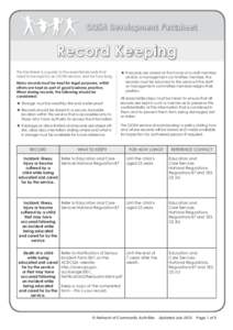 OOSH Development Factsheet  Record Keeping This Factsheet is a guide to the essential records that need to be kept by an OOSH service, and for how long. Many records must be kept for legal purposes, whilst