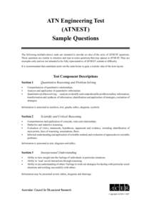 ATN Engineering Test (ATNEST) Sample Questions The following multiple-choice units are intended to provide an idea of the style of ATNEST questions. These questions are similar in structure and type to some questions tha