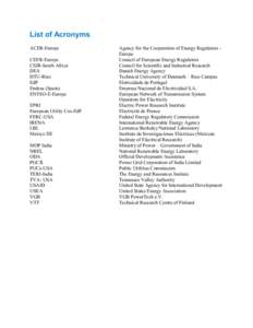 List of Acronyms ACER-Europe CEER-Europe CSIR-South Africa DEA DTU-Riso
