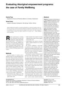 Evaluating Aboriginal empowerment programs: the case of Family WellBeing Komla Tsey  Abstract