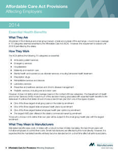 Affordable Care Act Provisions Affecting Employers 2014 Essential Health Benefits What They Are