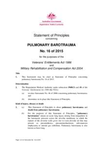 Statement of Principles concerning PULMONARY BAROTRAUMA No. 16 of 2015 for the purposes of the