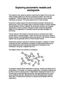 Exploring sociometric models and sociograms The questions often asked by teachers examining the Stage 6 Community and Family Studies syllabus are “what are sociometric models?” and “what are sociograms?” These co