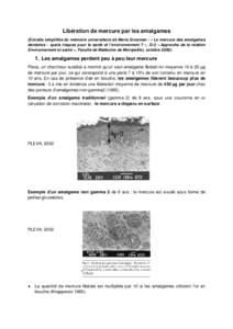 Libération de mercure par les amalgames (Extraits simplifiés du mémoire universitaire de Marie Grosman : « Le mercure des amalgames dentaires : quels risques pour la santé et l’environnement ? », D.U « Approche 