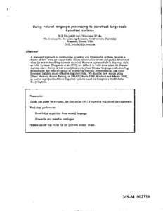 Using natural language processing to construct large-scale hypertext systems Will Fitzgerald and Christopher Wisdo The Institute for the Learning Sciences, Northwestern University Evanston, Illinois, USA