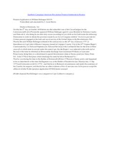 Southern Campaign American Revolution Pension Statements & Rosters Pension Application of William Ballanger S35179 Transcribed and annotated by C. Leon Harris District of Kentucky Sct On this the 2nd day of October 1818 