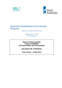 Ammonia Volatilisation from Grazed Pastures Rogerio Cichota and Val Snow AgResearch Limited New Zealand