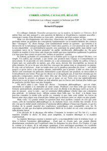 http://asmp.fr - Académie des sciences morales et politiques  CORRÉLATIONS, CAUSALITÉ, RÉALITÉ