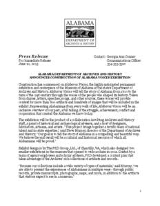 Press Release For Immediate Release June 10, 2013 Contact: Georgia Ann Conner Communications Officer