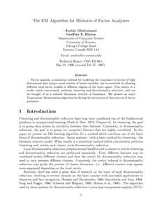 The EM Algorithm for Mixtures of Factor Analyzers Zoubin Ghahramani Georey E. Hinton Department of Computer Science University of Toronto