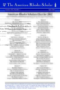 The American Rhodes Scholar Volume VIII, Number 1 April[removed]American Rhodes Scholars-Elect for 2002
