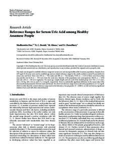 Reference Ranges for Serum Uric Acid among Healthy Assamese People