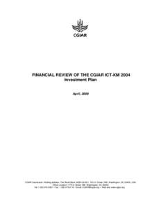 DEVELOPING AND FINANCING THE CGIAR RESEARCH AGENDA