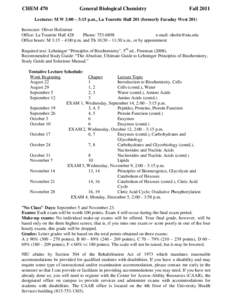 CHEM 470  General Biological Chemistry Fall 2011