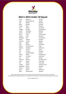 Men’s 2014 Under 18 Squad Jacob Kyah Jack Adam Joshua