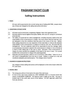 PAGHAM YACHT CLUB Sailing Instructions 1. RULES All races will be governed by the current racing rules of sailing (ISAF RRS), except where any of these are changed by the sailing instructions (SI) below. 2. CONDITIONS OF