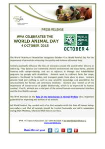 PRESS RELEASE WVA CELEBRATES THE WORLD ANIMAL DAY 4 OCTOBER 2015