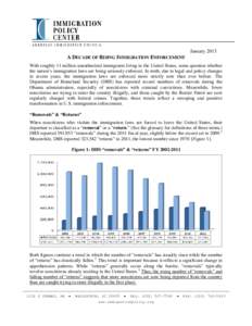 January[removed]A DECADE OF RISING IMMIGRATION ENFORCEMENT With roughly 11 million unauthorized immigrants living in the United States, some question whether the nation’s immigration laws are being seriously enforced. In