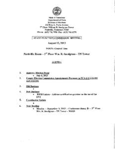 State of Tennessee Department of State Division of Elections 312 Rosa L. Parks Avenue 71h Floor, William R. Snodgrass Tower Nashville, Tennessee 37243
