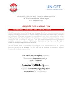 END HUMAN TRAFFICKING NOW: ENFORCING THE UN PROTOCOL The Luxor International Forum, Egypt[removed]December 2010 LAUNCH OF THE E-LEARNING TOOL I.
