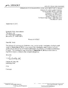 4.VERMONT  AGENCY OF HUMAN SERVICES DEPARTMENT OF DISABILITIES, AGING AND INDEPENDENT LIVING Division of Licensing and Protection 103 South Main Street, Ladd Hall