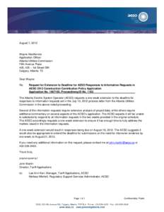 August 7, 2012  Wayne MacKenzie Application Officer Alberta Utilities Commission Fifth Avenue Place