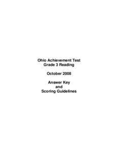 Ohio Achievement Test Grade 3 Reading October 2008 Answer Key and Scoring Guidelines
