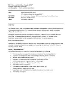 FIFA Women’s World Cup Canada 2015™ National Organizing Committee Job Description – Event Administration Intern TITLE REPORT TO LOCATION
