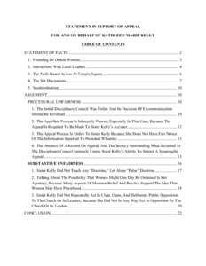 STATEMENT IN SUPPORT OF APPEAL FOR AND ON BEHALF OF KATHLEEN MARIE KELLY TABLE OF CONTENTS STATEMENT OF FACTS ............................................................................................................. 