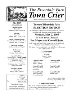 The Riverdale Park  Town Crier Official Newsletter, Town of Riverdale Park, Maryland  May 2005