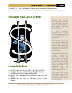 STUDENT MODULE 13.1 BANKRUPTCY  PAGE 1 Standard 13: The student will evaluate the consequences of bankruptcy.