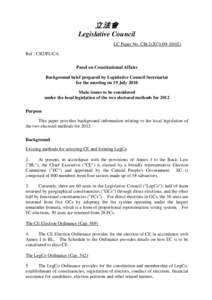 立法會 Legislative Council LC Paper No. CB[removed]) Ref : CB2/PL/CA Panel on Constitutional Affairs Background brief prepared by Legislative Council Secretariat