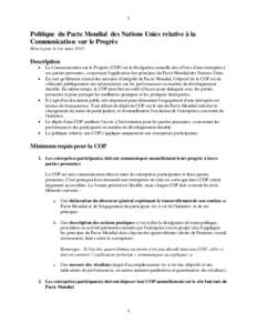 1  Politique du Pacte Mondial des Nations Unies relative à la Communication sur le Progrès Mise à jour le 1er mars 2013