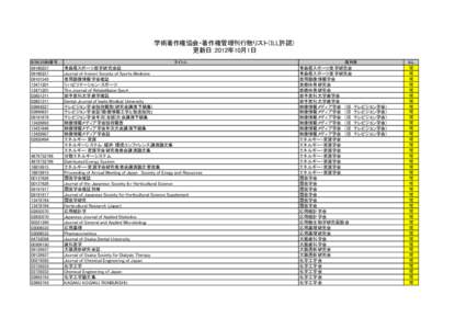 学術著作権協会・著作権管理刊行物リスト（ILL許諾） 更新日：2012年10月1日 ISSN_ISBN番号 