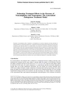 Political Analysis Advance Access published April 2, 2011  doi:[removed]pan/mpr005 Estimating Treatment Effects in the Presence of Noncompliance and Nonresponse: The Generalized