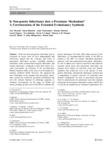 Biol Theory DOI[removed]s13752[removed]LONG ARTICLE  Is Non-genetic Inheritance Just a Proximate Mechanism?