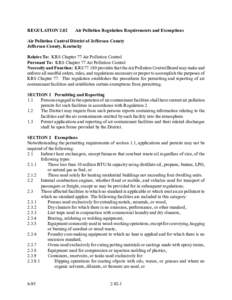 REGULATION[removed]Air Pollution Regulation Requirements and Exemptions Air Pollution Control District of Jefferson County Jefferson County, Kentucky