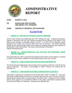 ADMINISTRATIVE REPORT DATE: MARCH 15, 2013