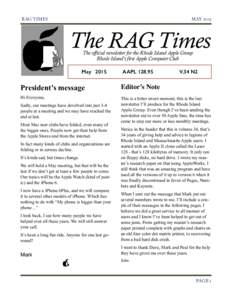 RAG TIMES  MAY 2015 The RAG Times The official newsletter for the Rhode Island Apple Group